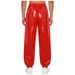 Mens Shiny Waterproof Jogging Y2K Drawstring Elastic Waistband Side Pockets Track Baggy Glossy Pants Hip Hop Trousers_desvips.com
