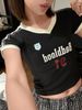 Badblood Korean Style Trendy Brand Letter Print Color Block Casual 91 Jersey Hot Girl V-Neck Sports Short Sleeve T-Shirt_desvips.com