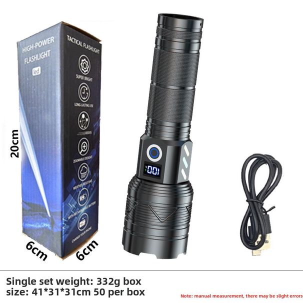 Multifunctional Tactical High Brightness Cannon Outdoor Zoom Digital Display Rechargeable 20W White Laser Flashlight_desvips.com