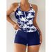 New Printed Drawstring Strap Strap Cover Slim Sexy Two-piece Swimsuit Women's Tankini_desvips.com