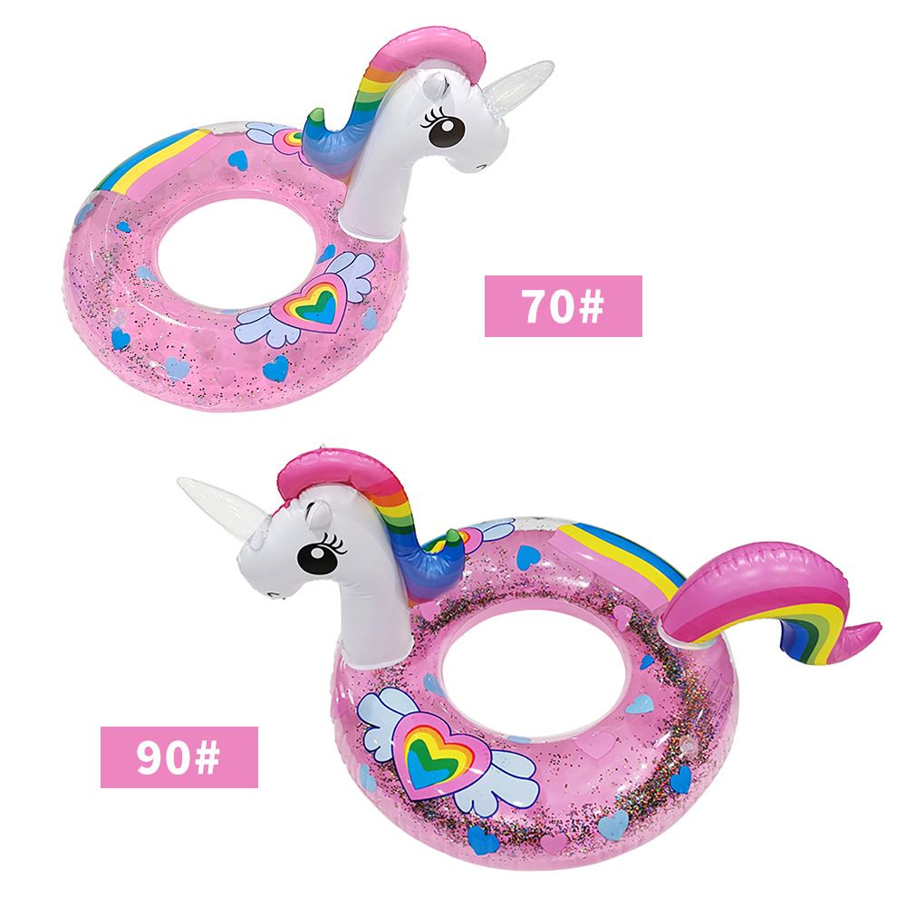 Unicorn Swim Ring With Glitter Hearts - Eco-Friendly Thickened PVC Anti-Tip Design & Underarm Float (Kids Pool Float Safe & Durable For Ages 3-8)_desvips.com
