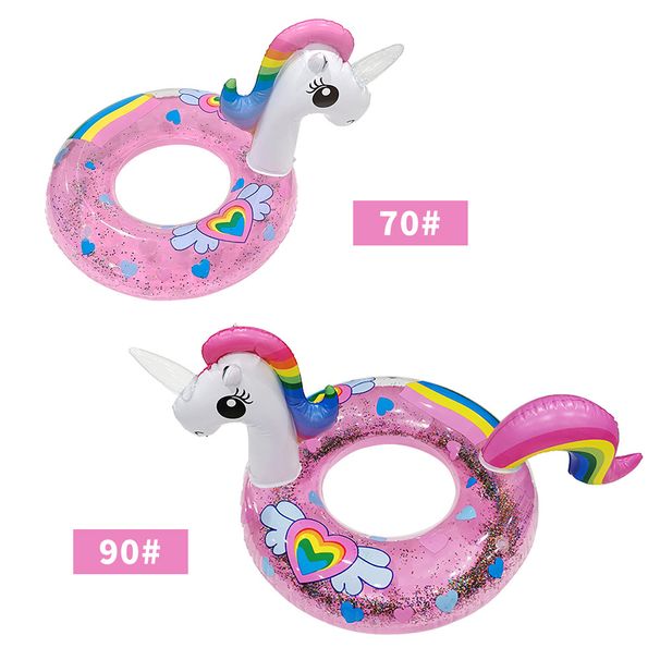 Unicorn Swim Ring With Glitter Hearts - Eco-Friendly Thickened PVC Anti-Tip Design & Underarm Float (Kids Pool Float Safe & Durable For Ages 3-8)_desvips.com