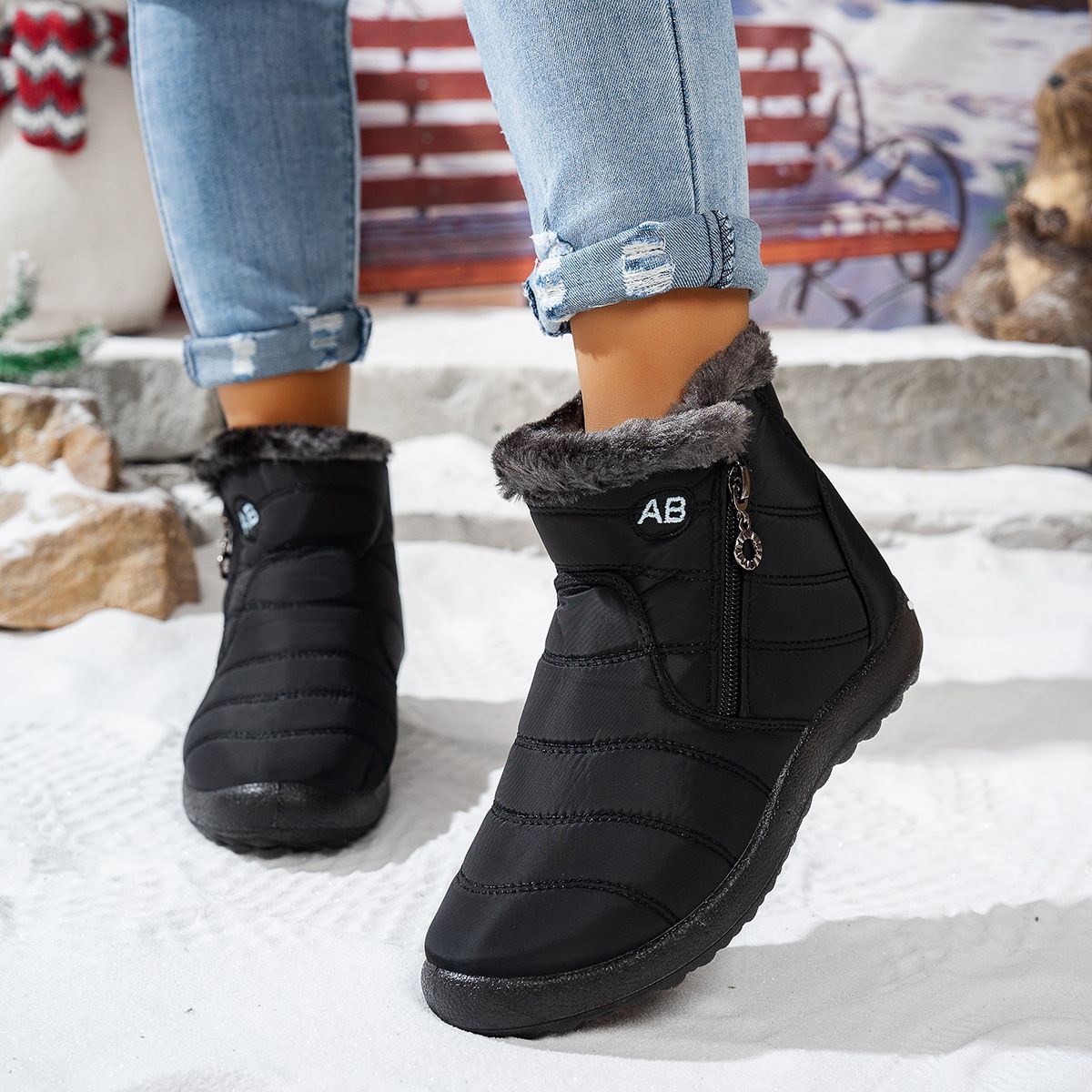 Women's Waterproof Winter Boots With Anti-Slip Sole, Thick Warm Fleece Lining, Side Zipper, Extended Sizes Up To 44, Multiple Colors_desvips.com