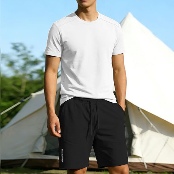 2026 Spring/Summer Men's Linen-Like Short Sleeve Shorts Set Outdoor Camping, Relaxed Fit, Multi-Color Breathable Sports_desvips.com