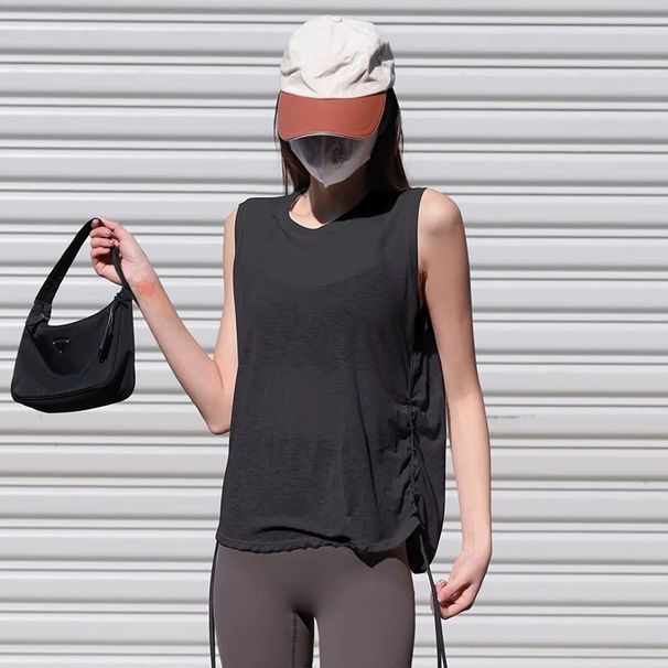 Sleeveless Drawstring Running Sports Vest Summer Thin Loose Quick-Dry Cover-Up Yoga Fitness Top_desvips.com