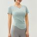 2023 New Model Women's Yoga With Chest Pads, Short Sleeve T-Shirt, V-Neck, Barely-there Feel, Tight-fitting Sports Top_desvips.com