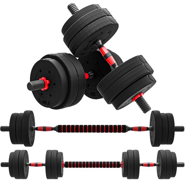 Set Manubri 2 In 1 Da 25kg Totali Con 12 Dischi Pesi E Connettore, Set Manubri Regolabili Utilizzabile Come 2 Manubri, Bilanciere, Palestra In , Nero_desvips.com