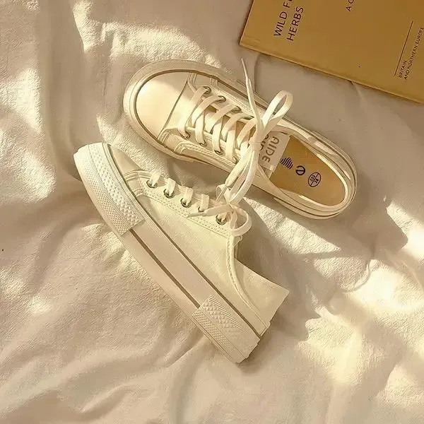 Shoes Flats Female Sneakers Heels Dress Fabric Rubber Lace-Up Solid Leisure Flock Back Casual Woman Shoe Low H 240626_desvips.com