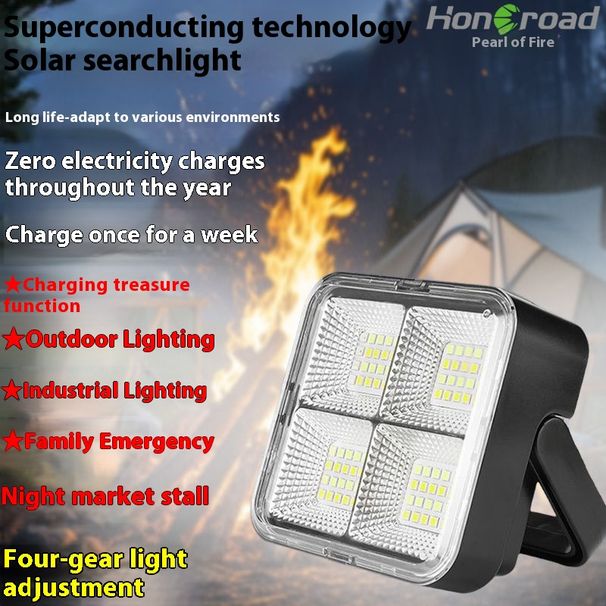 New Solar Powered Searchlight Rechargeable Outdoor Home Night Market Stall Industrial Lighting High Power Long Battery_desvips.com