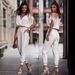 Women V-neck pocket jumpsuit with elastic waist casual pants_desvips.com