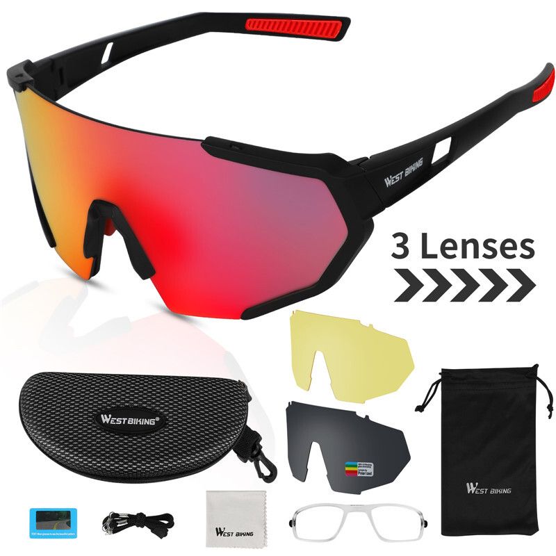 WEST BIKING 3 Lenses Polarized Sports Glasses Sunglasses UV400 Cycling Goggles_desvips.com