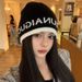 Korean Style Letter Black Knitted Cold For Women, Autumn And Winter Versatile Slouchy Beanie, Large Head Circumference,_desvips.com