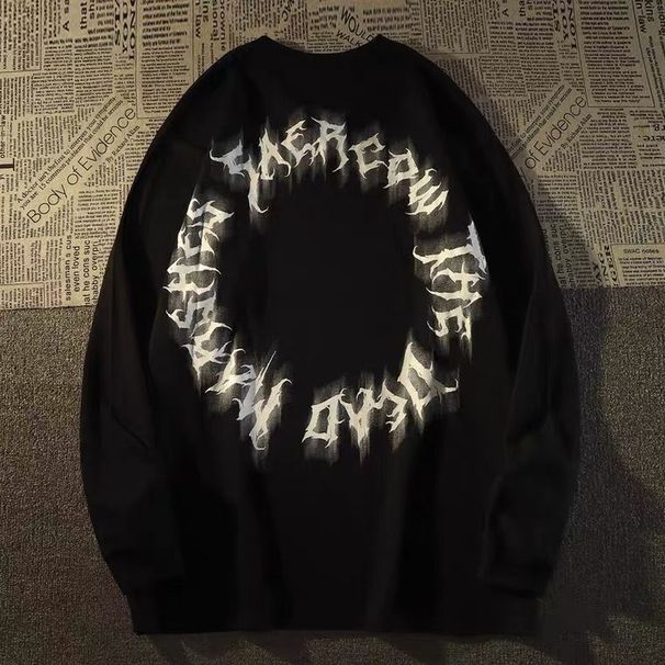 100% Cotton Long Sleeve T-Shirt For Men And Women, American Style, Black With English Print, Oversized Design, National_desvips.com