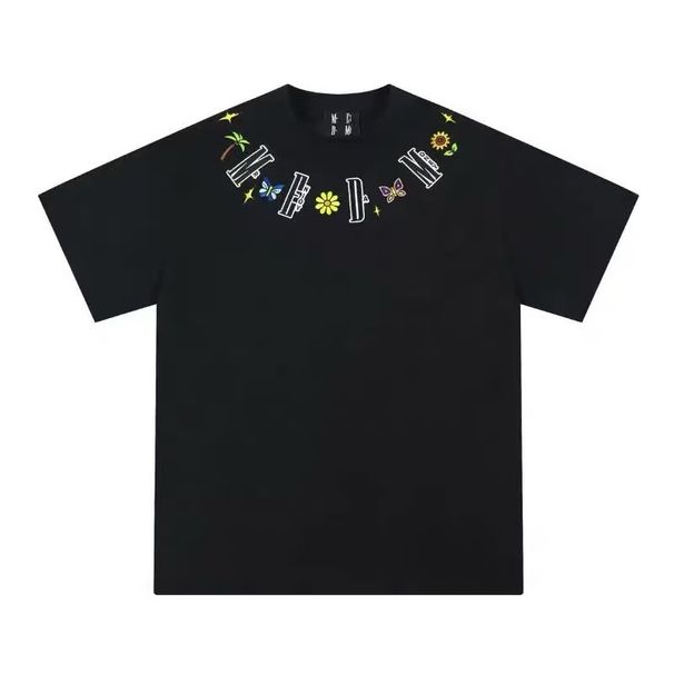 Summer National Trend MEDM Collaboration Butterfly Necklace Embroidery Casual Hundred Towers Unisex Couple T-Shirt Loose_desvips.com