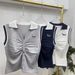 2025 Summer New Slightly Chubby Girls College Style White Bear Embroidered Knitted Vest And Shorts Set For Women_desvips.com