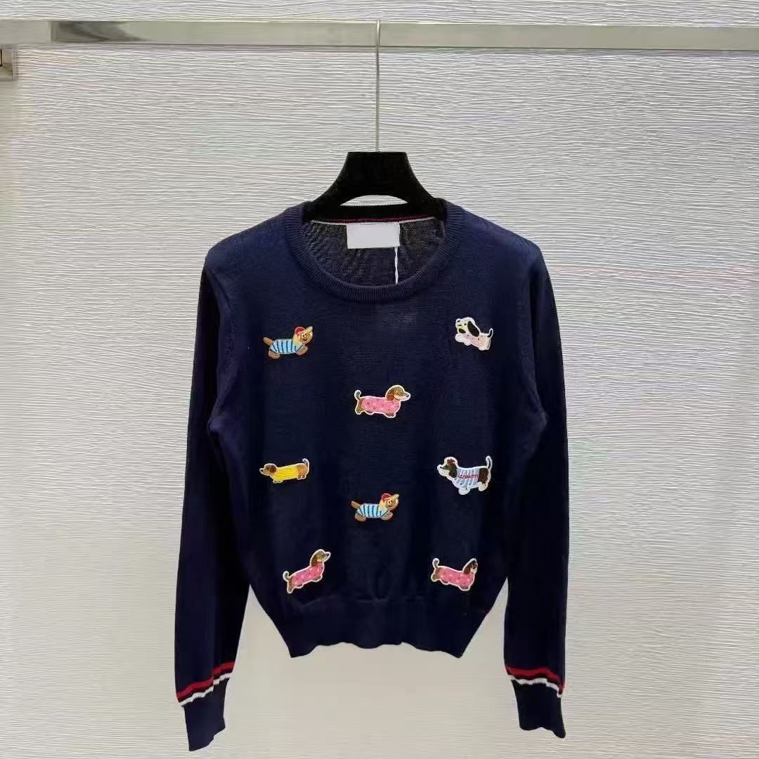 2025 Summer Autumn New College Style Youthful Round Neck Pullover Puppy Embroidery Knitted Long Sleeve Top For Women_desvips.com