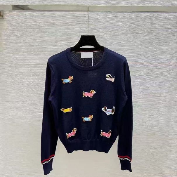 2025 Summer Autumn New College Style Youthful Round Neck Pullover Puppy Embroidery Knitted Long Sleeve Top For Women_desvips.com