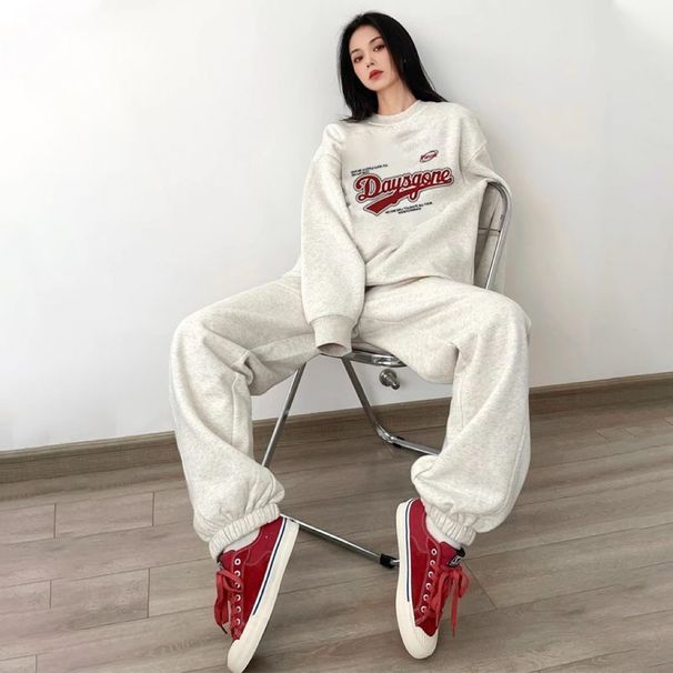 Women's Active Sets Retro Sports Suit For Women Autumn And Winter Casual All Match Loose Sweatshirt Sweatpants Large Size Two Piece Suit_desvips.com