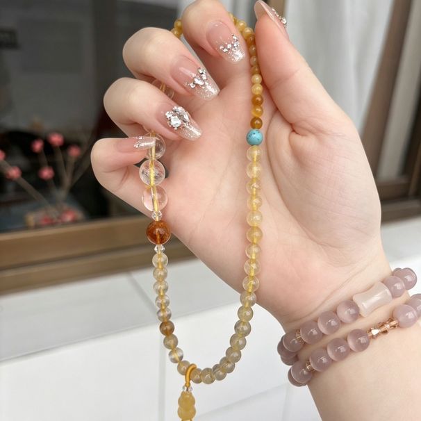 Pure White Rutilated Natural Yellow Pyramid Crystal, Fortune-attracting And Luck-bringing Double-loop Bracelet, Golden_desvips.com