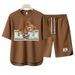 Men's Clothing 2024 Waffle Casual Summer Suit Men's Loose Teen Short sleeved T shirt Shorts Handsome Two piece Suit_desvips.com