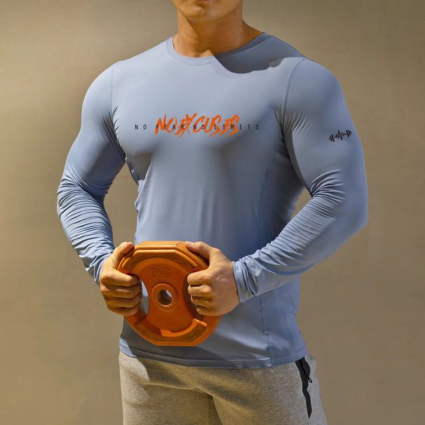 Men's Fitness Compression Clothing Sweat Absorbing Quick Drying Long Sleeved Sports Fitness High Elastic Running Tights Round Neck Bottom_desvips.com