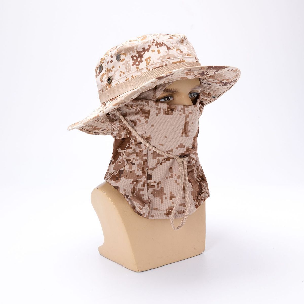 Camouflage Boonie Sun Protection Mask Summer Men's Breathable Quick-Dry Headgear Outdoor Hiking Cycling Round Brim_desvips.com