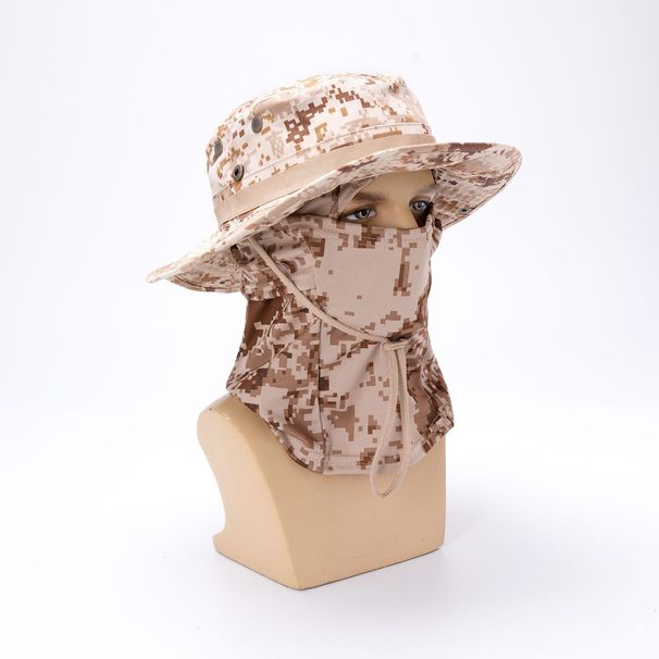 Camouflage Boonie Sun Protection Mask Summer Men's Breathable Quick-Dry Headgear Outdoor Hiking Cycling Round Brim_desvips.com