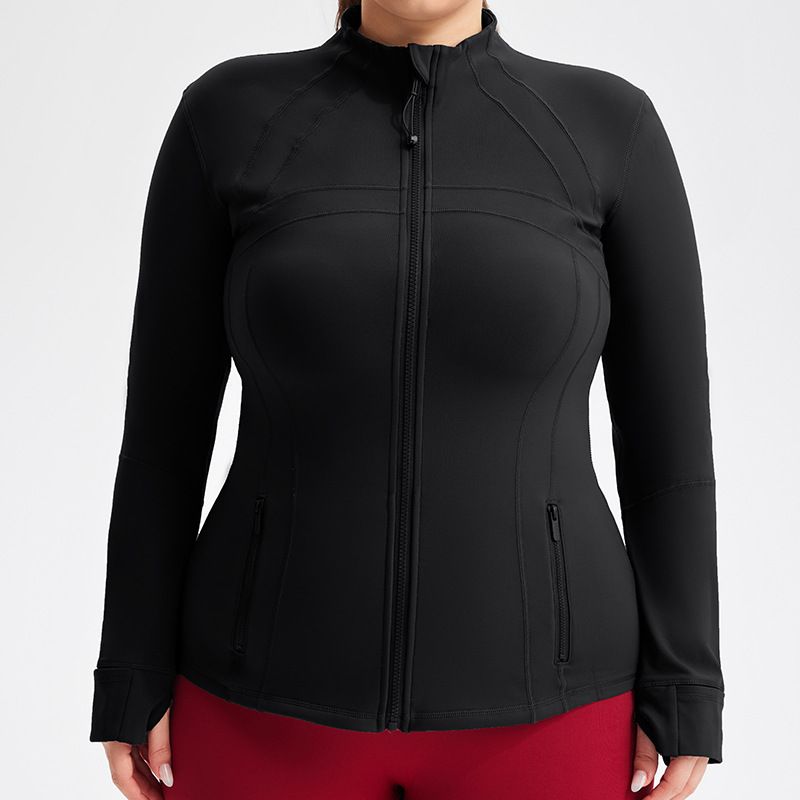 Women's Clothing fleece outdoor training fitness running leisure elastic slim fit stand collar zipper sports jacket_desvips.com