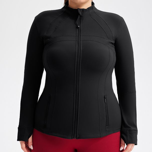 Women's Clothing fleece outdoor training fitness running leisure elastic slim fit stand collar zipper sports jacket_desvips.com