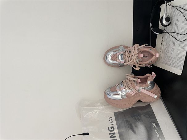 Baixiangni Dad Women's 2024 Autumn/Winter New Korean Edition Round Head Thick Bottom Show Foot Small Mesh Breathable_desvips.com