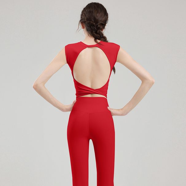 Pilates Padded Yoga Tank Top Slim Fit Bare Sensation Fitness Cycling Pants Running Sportswear Set_desvips.com