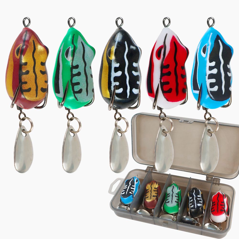 Shark Scavenger|5-piece Set Of Surface-type Mini Floating Frog Double-hook Lures, Artificial Bait For Blackfish Fishing_desvips.com