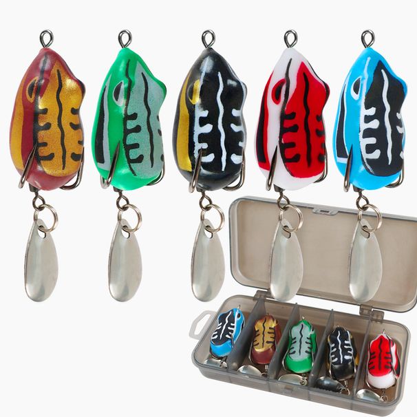 Shark Scavenger|5-piece Set Of Surface-type Mini Floating Frog Double-hook Lures, Artificial Bait For Blackfish Fishing_desvips.com