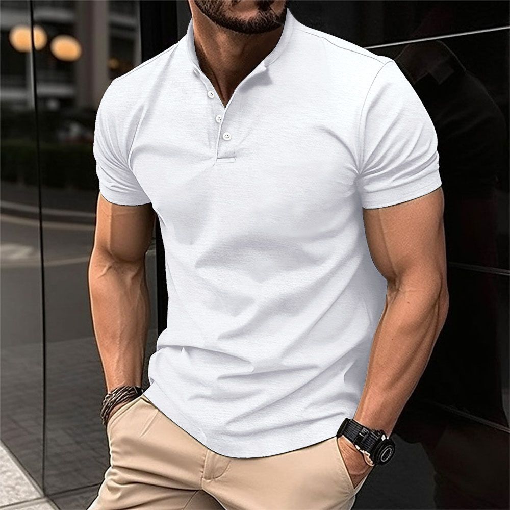 2025 Breathable Summer Short Sleeve T-Shirt Button Sports Henley Collar Polo Shirt Men's Moisture-Wickin_desvips.com