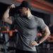 Summer New Men's Sports Casual Fitness Running Workout Solid Color Elastic Quick-dry V-neck Short-sleeve T-shirt_desvips.com