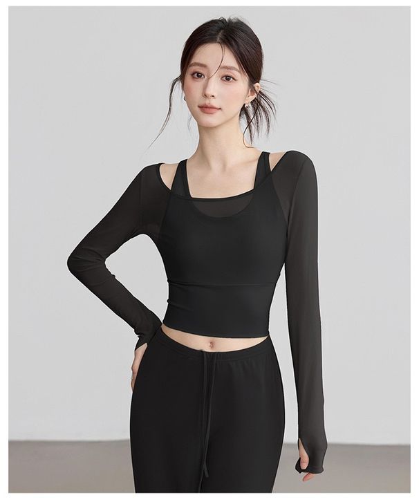 Yoga Clothes Autumn And Winter Sports Tops With Chest Pads Tight-fitting Slimming Long-sleeved Stylish Training Fitness_desvips.com