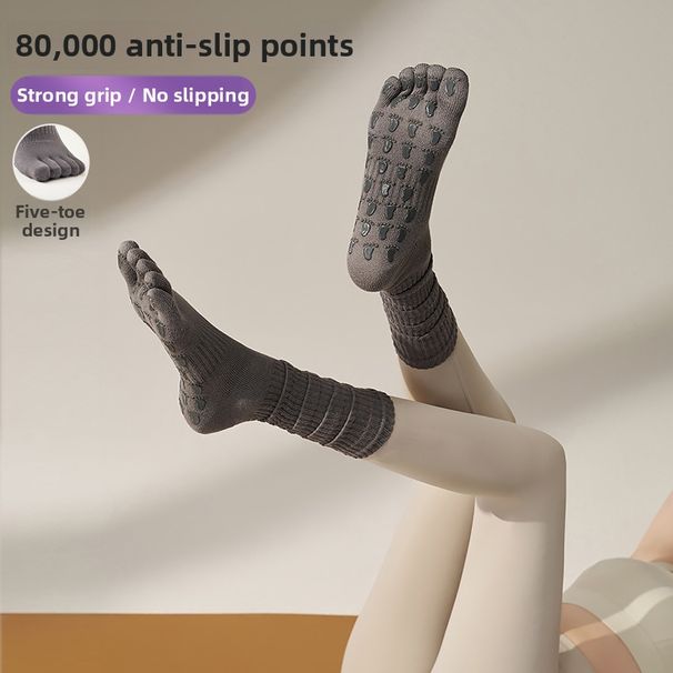 Autumn/Winter Professional Yoga Socks For Women Non-Slip Five Finger Pilates Special Mid-Length Slouch Socks_desvips.com