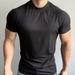 Summer Sports Outdoor Training Short Men's Slim Fit Elastic Quick-Dry Raglan Sleeve Small Neckline T-Shirt Solid Color_desvips.com