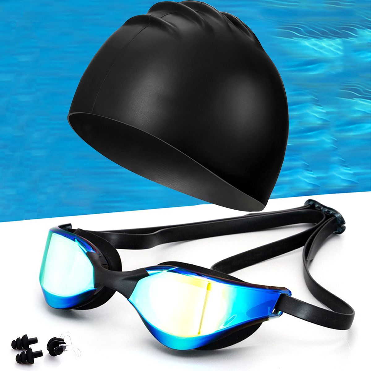 Adult Swimming Competition Speed Swimming Goggles Comfortable Swimming Cap Nose Clip Ear Plugs Silicone Swimming Equipment Set Bag_desvips.com