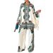 Women's clothing autumn new fashion printed lapel bat sleeve top loose trousers two-piece set_desvips.com