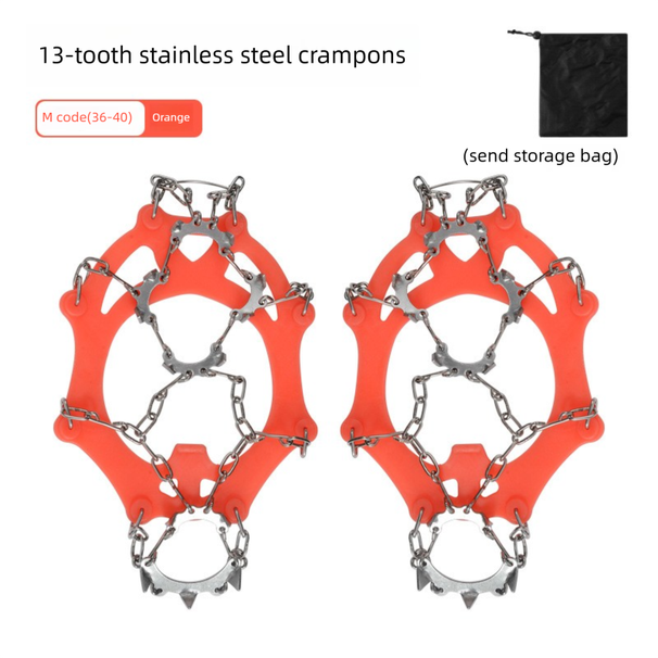 Outdoor Stainless Steel 13-Tooth Climbing Snow Claw Winter Reinforced Anti-Slip Cover Shoe Chain Ice Gripper_desvips.com