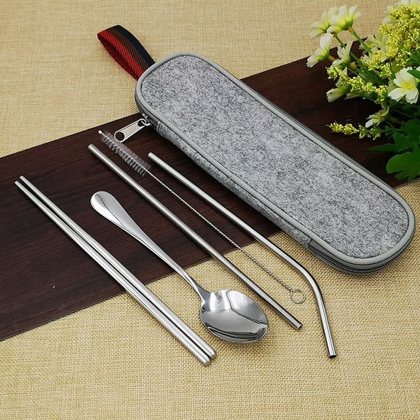 Stainless Steel Knife, Fork, Spoon, Chopsticks Set Outdoor Picnic Portable Tableware Spoon, Chopstick Straw Storage Bag_desvips.com