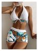 Women's High Waist Printed Suspender Bikini Set Short Swimsuit Beachwear_desvips.com