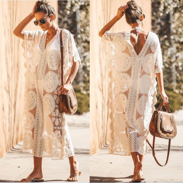 Vacation Seaside Bikini Swimsuit Soakable Outer Wear Pullover Blouse Women's Cotton Beach Sun Protection Clothing_desvips.com