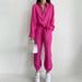 Women's Clothing new casual suit solid color lapel long-sleeved shirt top harem pants two-piece suit_desvips.com