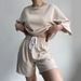 Women's casual suits for women half-sleeved round neck loose short-sleeved drawstring shorts two-piece suit_desvips.com