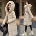 Women's Long Hooded Down Coat With Belt, Thickened Warm Winter Jacket, Fashionable Loose Fit Overcoat With Faux Fur Trim_desvips.com
