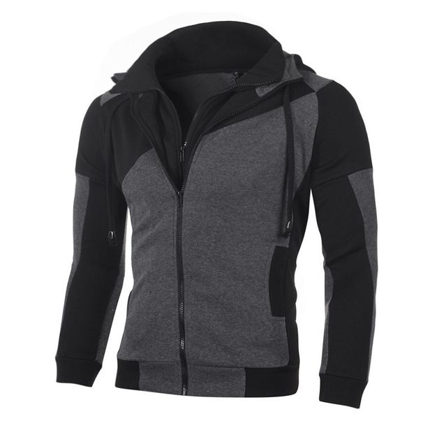 2026 Fashion Zip-Up Hoodies Outerwear Youth/Men Polyester Splicing Double-Layer Zipper Casual Flocking Hooded Sweatshirts_desvips.com