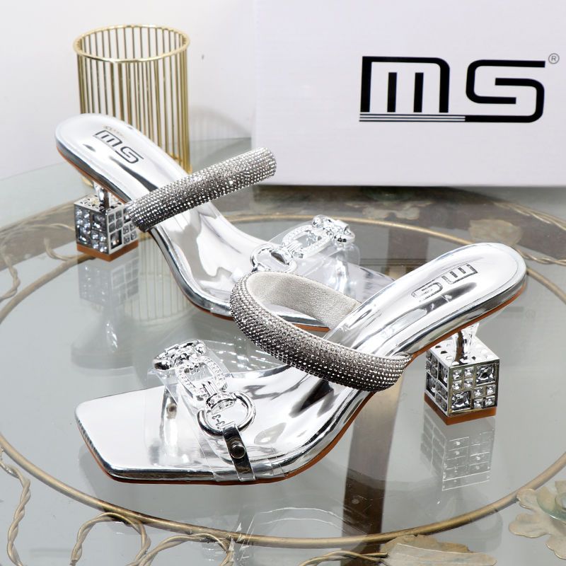 Aesthetic Gold One Word Slipper 2024 Summer New Fashion Thick Irregular Metal High Heel External Wear Sandal_desvips.com