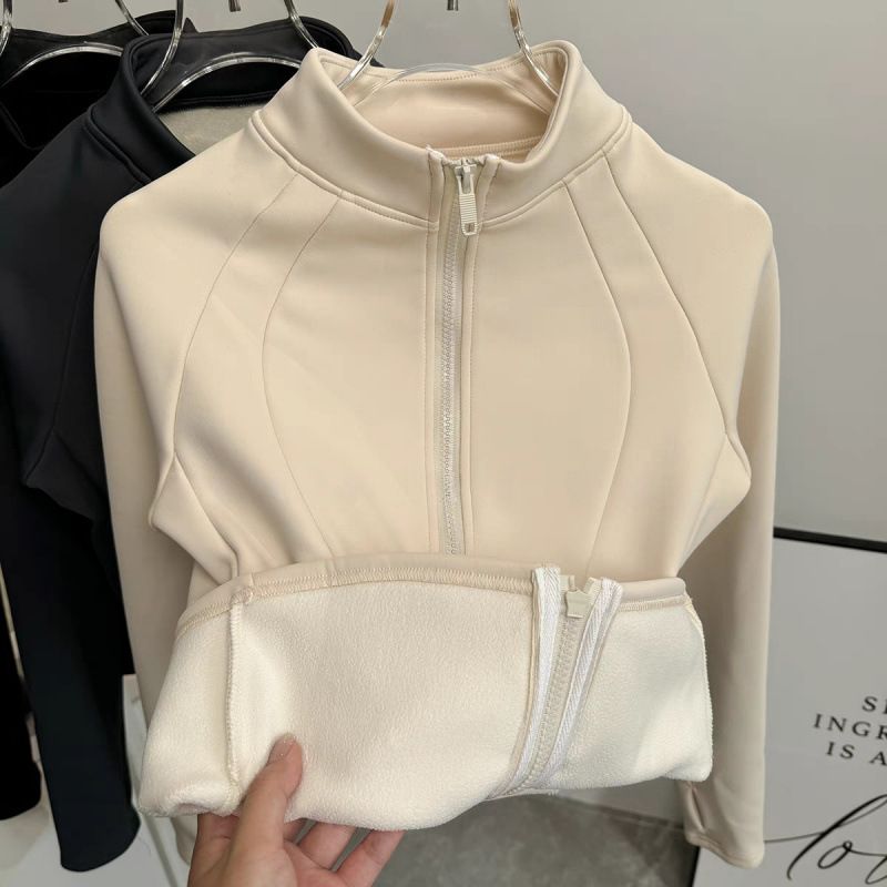 Women's Activewear New Sports Jacket Autumn And Winter Plus Velvet Warm Stand Collar Yoga Clothes Tops Running Cycling Fitness Clothes_desvips.com